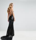 Bariano Sequin Fishtail Gown With Exposed Back - Black