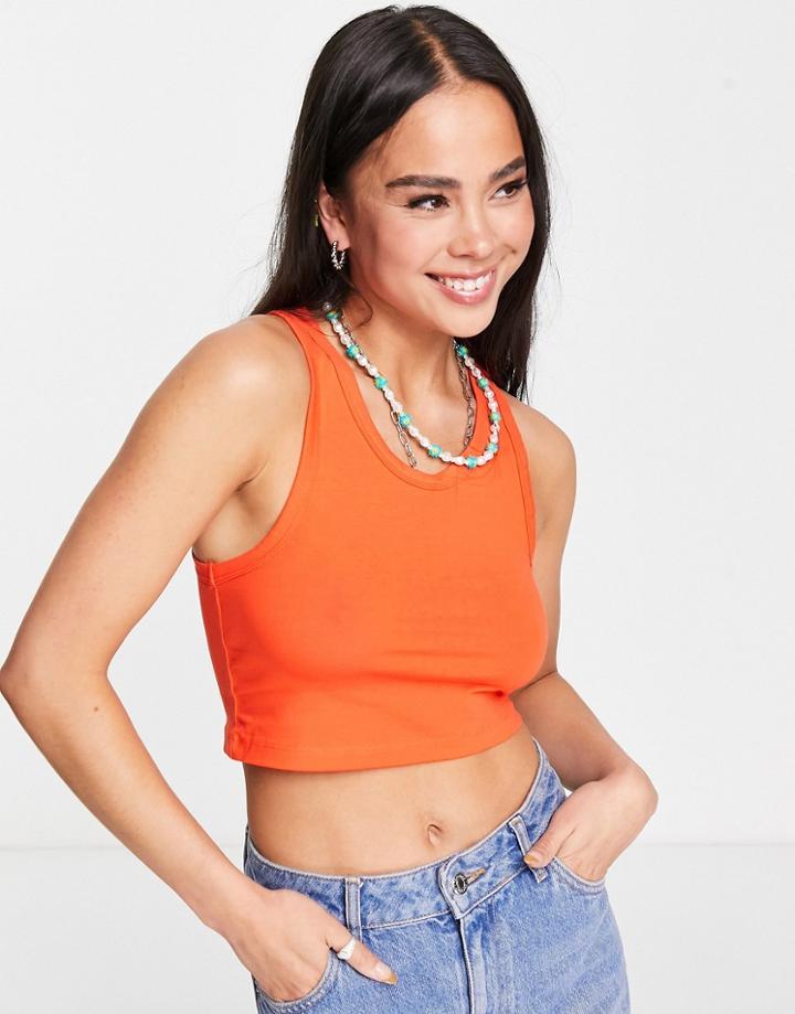 Weekday Cropped Racer Back Tank Top In Orange-red