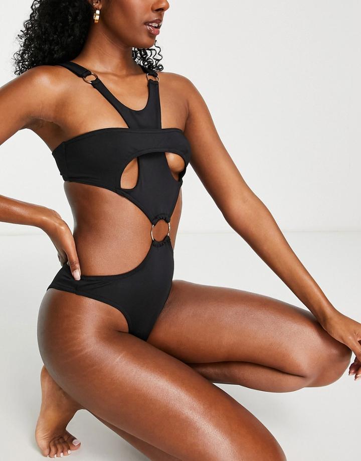 Simmi Strappy Ring Detail Cut Out Swimsuit In Black