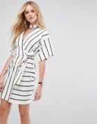Asos Wrap Dress With Choker Detail In Stripe - Multi