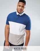 Asos Plus Rugby Polo Shirt In Color Block - Navy
