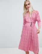 Asos Design Pleated Midi Dress With Side Buttons In Ditsy Floral-multi