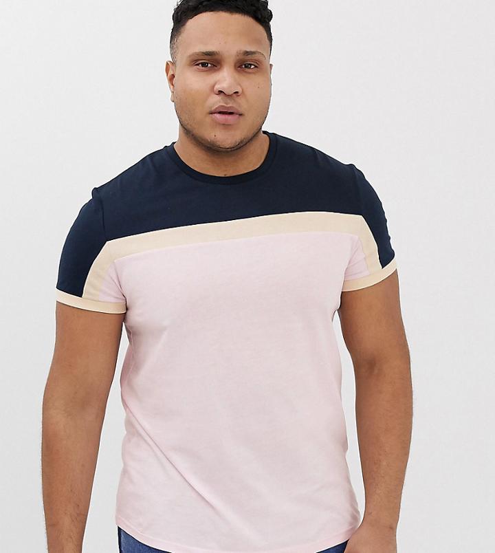 Asos Design Plus T-shirt With Color Block In Pink