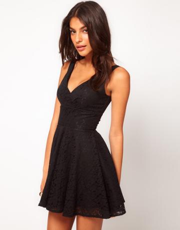 Elise Ryan V Neck Lace Skater Dress