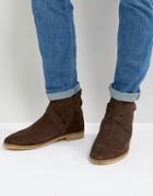 Asos Chelsea Boots In Brown Suede With Strap Detail And Natural Sole - Brown