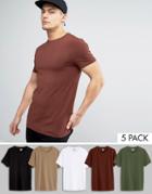 Asos 5 Pack Longline Muscle T-shirt Save - Multi