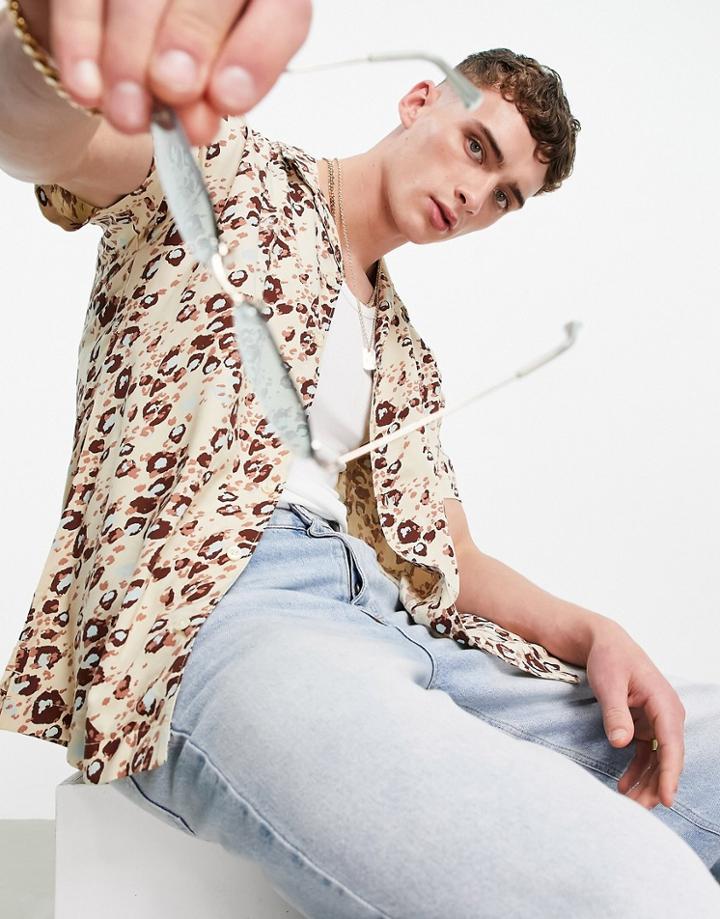 Jack & Jones Short Sleeve Shirt In Leopard Print-neutral