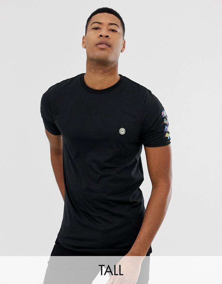 Le Breve Tall Stencil Back Print Longline T-shirt-black