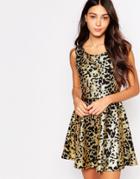 Jasmine Skater Dress In Foil Print - Gold