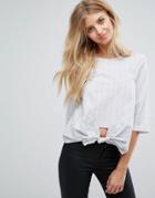 New Look Knot Front Poplin Shirt - Gray