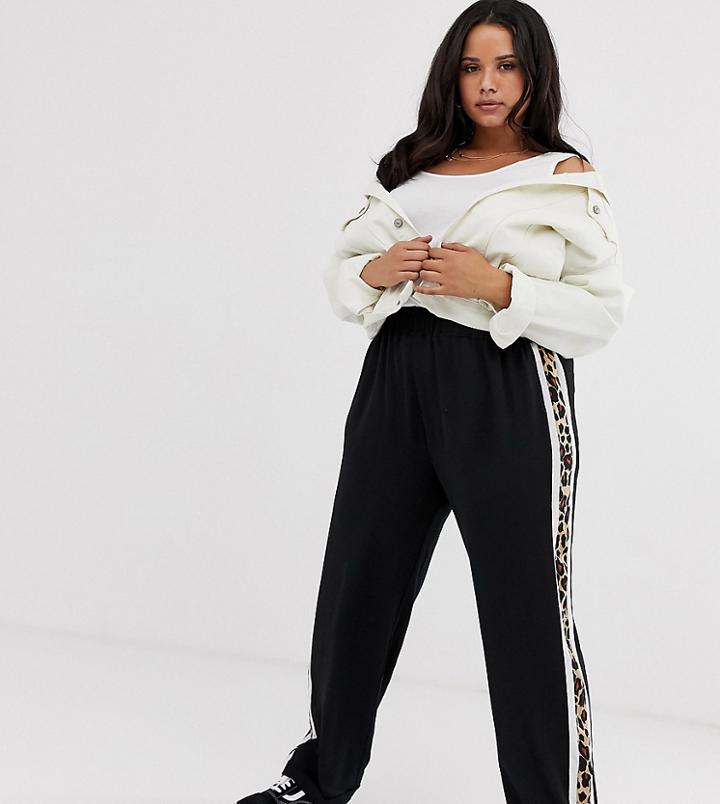 Brave Soul Plus Kiss Pants With Leopard Side Stripe-black