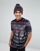Asos Holidays Relaxed T-shirt In Velour With All Over Fairisle Print - Black