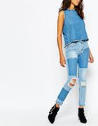 Liquor & Poker Slim Mom Jeans With Raw Edge Detail - Blue