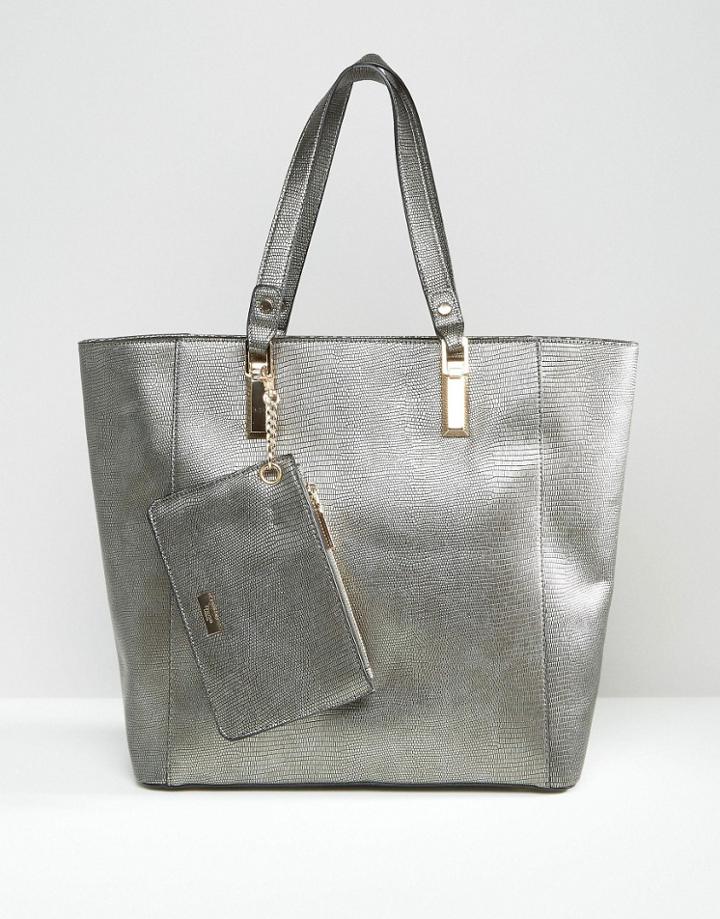 Dune Dana Metallic Tote Bag - Gray