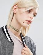 Asos Double Ribbon Choker Necklace - Khaki