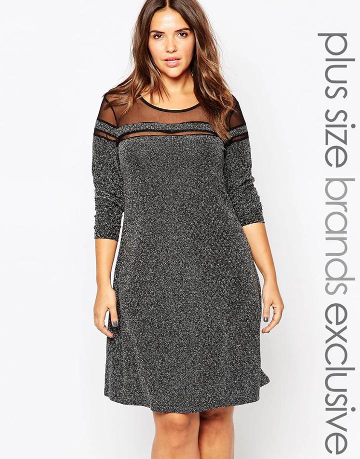 Junarose Sparkle Skater Dress With Mesh Panels - Black