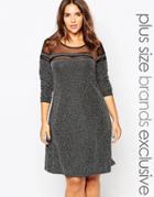Junarose Sparkle Skater Dress With Mesh Panels - Black