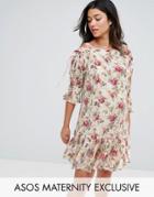 Asos Maternity Lace Up Shoulder Floral Dress - Multi