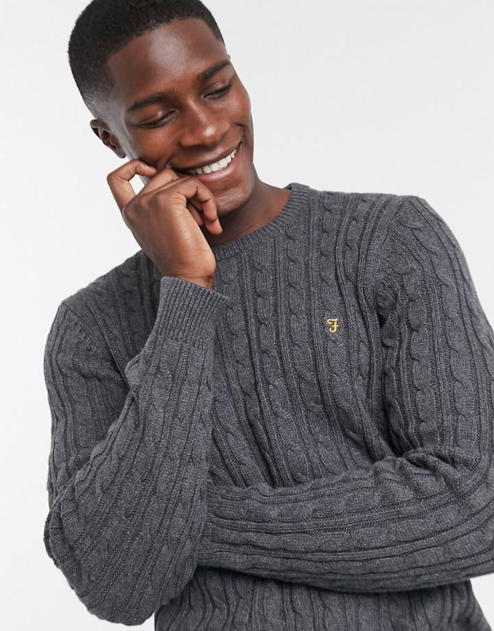 Farah Ludwig Cotton Cable Crewneck Sweater In Charcoal Exclusive At Asos-grey
