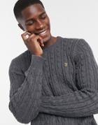 Farah Ludwig Cotton Cable Crewneck Sweater In Charcoal Exclusive At Asos-grey