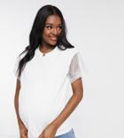 Asos Design Maternity Nursing Double Layer T-shirt With Embroidered Sleeve-white