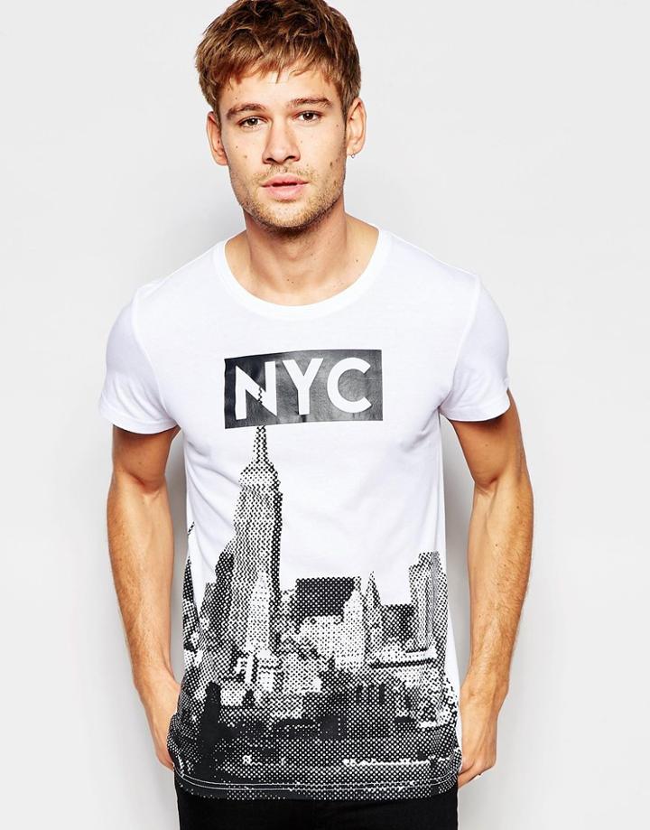 Esprit Crew Neck T-shirt With Nyc Print - White