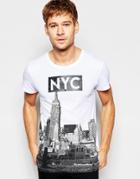 Esprit Crew Neck T-shirt With Nyc Print - White