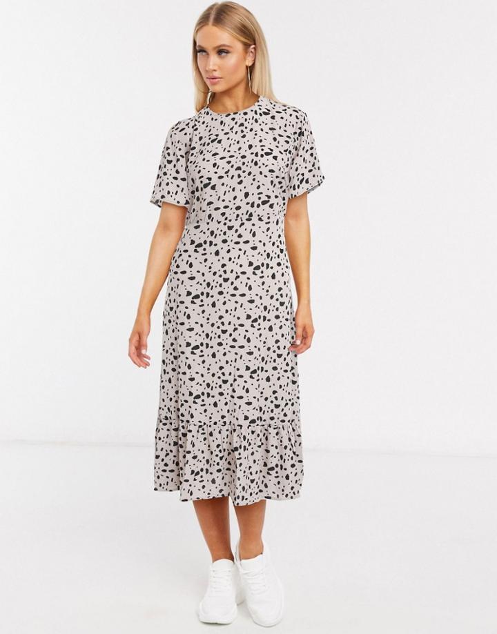 Missguided Tiered Hem Midi Dress In Dalmation Print-multi