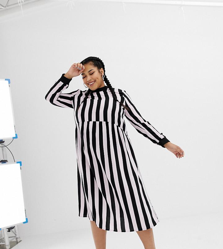 Collusion Plus Stripe Midi Dress - Black