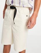 Topman Longline Belted Shorts In Ecru-white