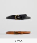 Asos Design Curve 2 Pack Super Skinny Vintage Look Waist And Hip Belt