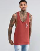 Asos Tank With Geo-tribal Print And Extreme Racer Back - Red