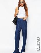 Asos Tall Pleated Wide Leg Pants - Navy