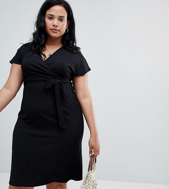 New Look Curve Rib Wrap Dress - Black