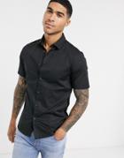 Asos Design Skinny Shirt In Black With Short Sleeves
