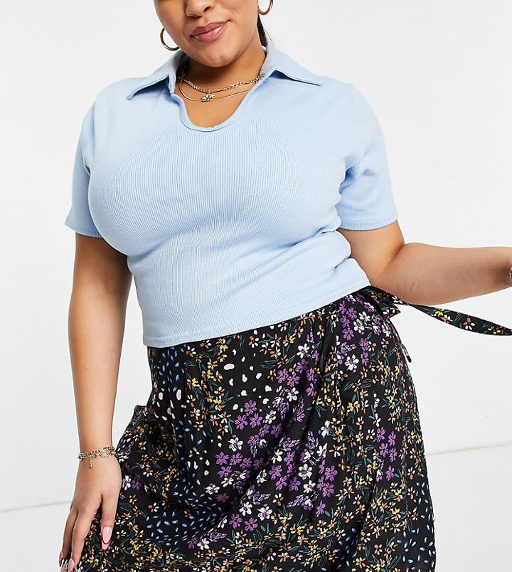 Asos Design Curve Wrap Mini Skirt With Tie Side Detail In Floral Print-multi