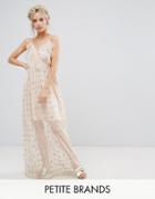 True Decadence Petite Wrap Front Frill Maxi Dress In Metallic Star Print - Pink