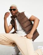 Asos Design Puffer Quilted Vest In Brown