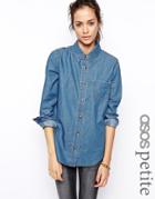 Asos Petite Denim Shirt In Retro Blue Wash - Mid Stone Wash