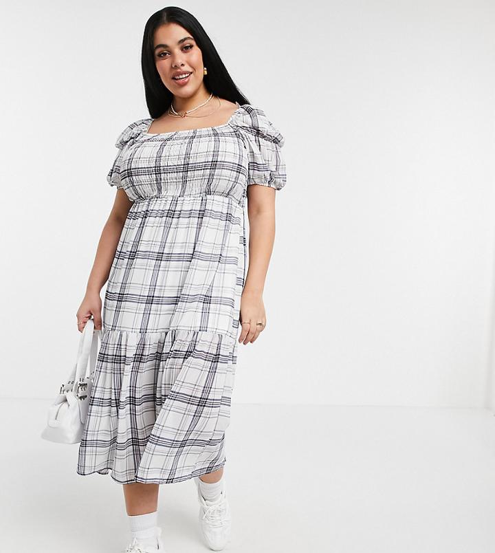 Urban Bliss Plus Sheered Puff Sleeve Midi Dress In Check-black