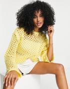Asos Design Sweater With Open Stitch In Yellow