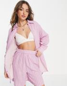 Selected Femme Organic Cotton Oversized Shirt In Pink Stripe - Part Of A Set