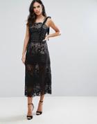 Liquorish Monochrome Lace Maxi Dress - Black