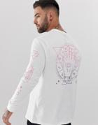 Asos Design Relaxed Long Sleeve T-shirt With Palm Back And Sleeve Print - White