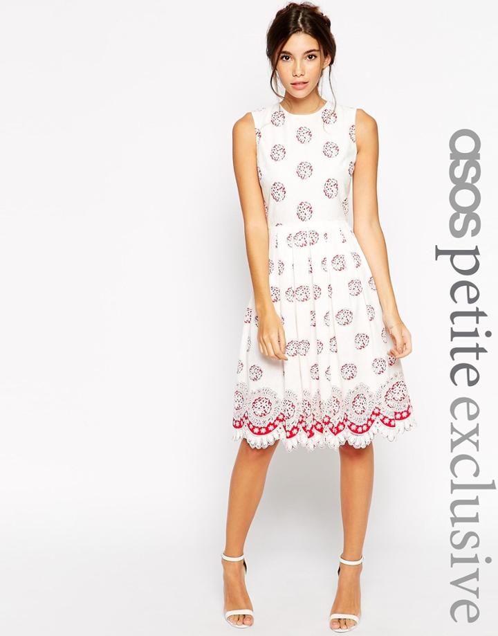 Asos Petite Midi Dress In Broderie Anglaise - Multi