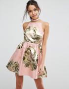 Asos Pinny Jacquard Mini Prom Dress - Pink