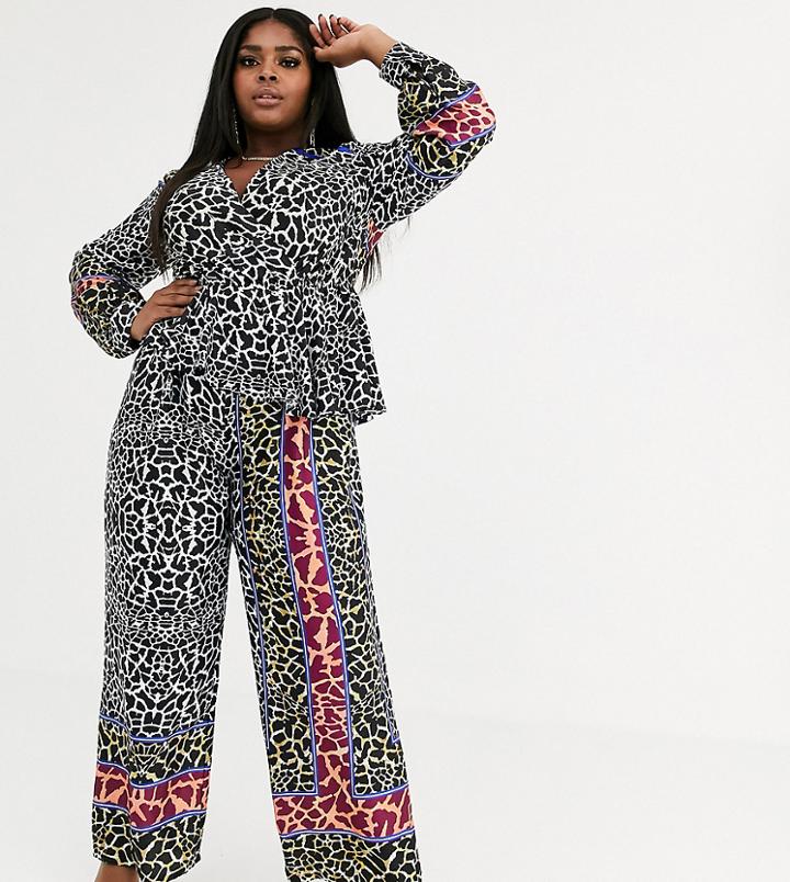 Liquorish Plus Wide Leg Jumpsuit In Mixed Animal Print-multi