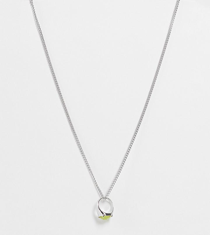 Reclaimed Vintage Inspired Necklace With Chuck On Ring With Yellow Stone In Silver