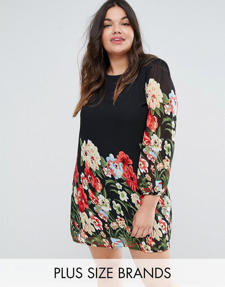Yumi Plus Border Print Tunic Dress - Black