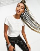 Topshop Crushed Velour T-shirt In Ecru-neutral